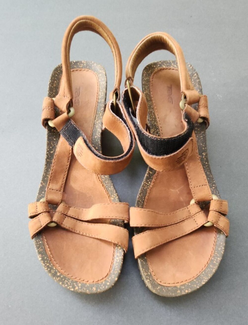 Teva Wedge Sandal Brown Leather 9.5 Slingback Open Toe Shoes Sandals